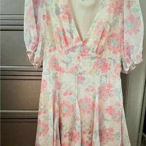 City Studio Floral Long Sleeve Dress - Pink and Cream